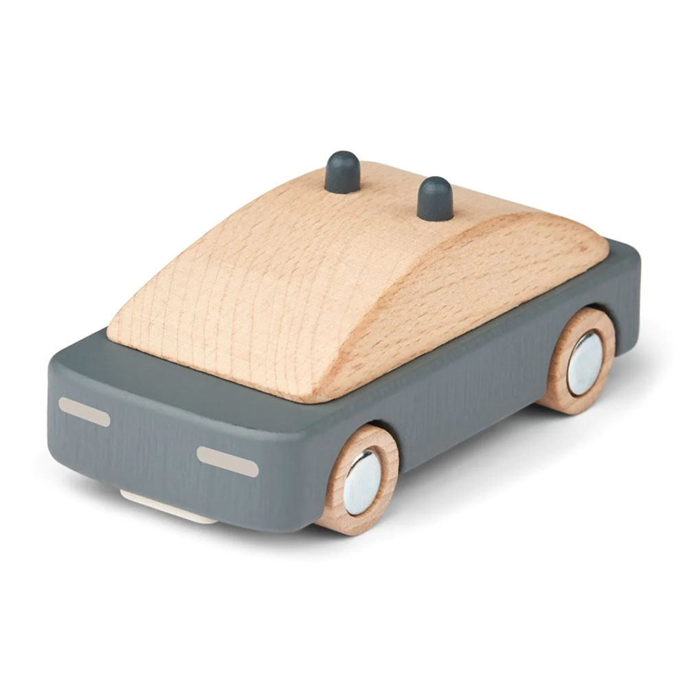 Holzauto Village Polizeiauto Whale Blue Liewood Kleines Holzauto mit Blaulicht von Liewood